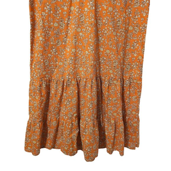 Loft Midi Dress S Petite Orange Floral Cottagecore Prairie 3/4 Sleeve V-Neck - Picture 5 of 9